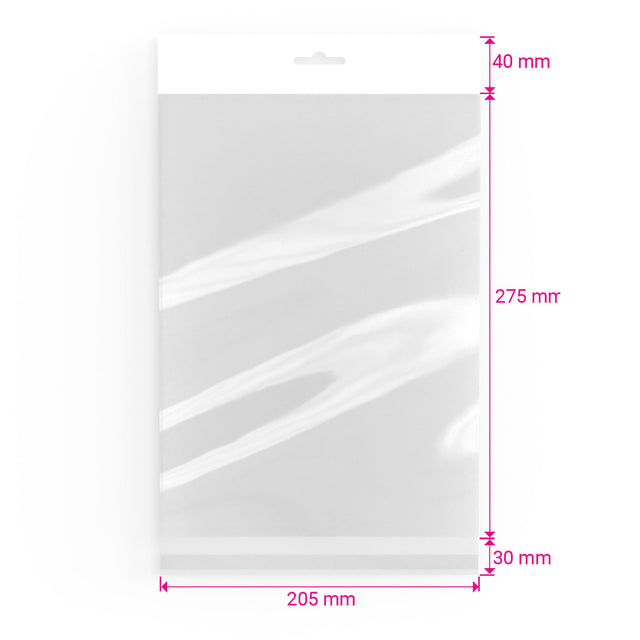 Cello Bags (With Header) Clear 275 x 205 mm
