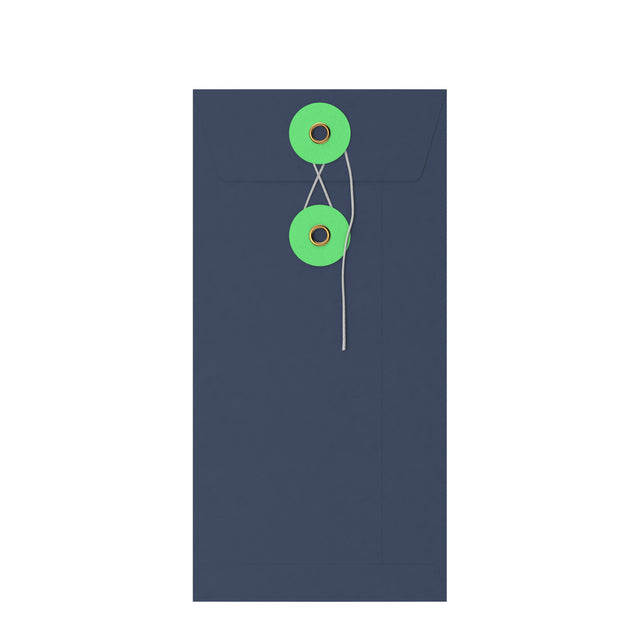 Coloured envelopes with string and washer closure Navy Blue + Green 220 x 110 mm (DL)