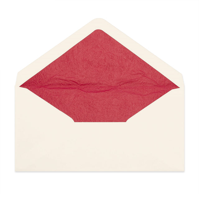 Paper Lined Envelopes Ivory + Red Fancy Paper 110 x 220 mm (DL)